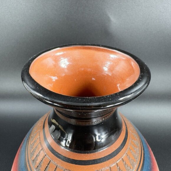 Vintage Native American Hand Made Pottery Vase Vessel Signed Dino RedWare Vase - Picture 10 of 15